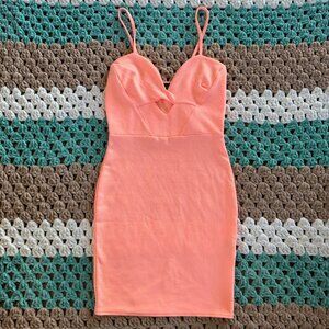 Salmon Pink Neon Fitted Bodycon Contour Cut Out Dress Womans sz 4